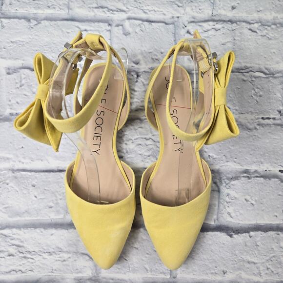Sole Society Butter Yellow Pollie Flats Ankle Strap with Bow size 8.5M Kid Suede - Picture 6 of 16